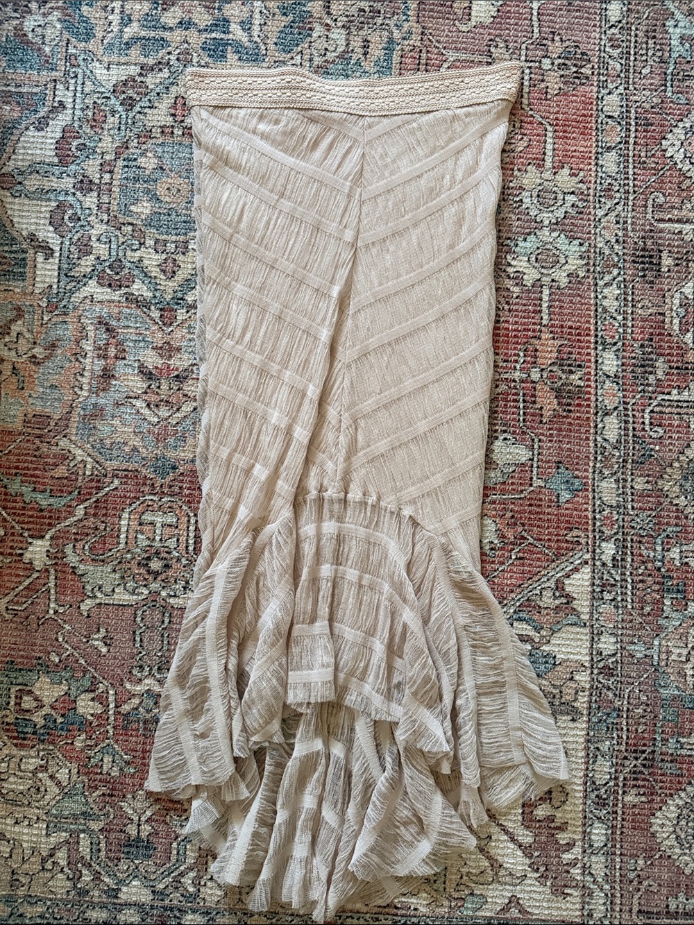 Women’s Ruffled Midi Skirt in Beige